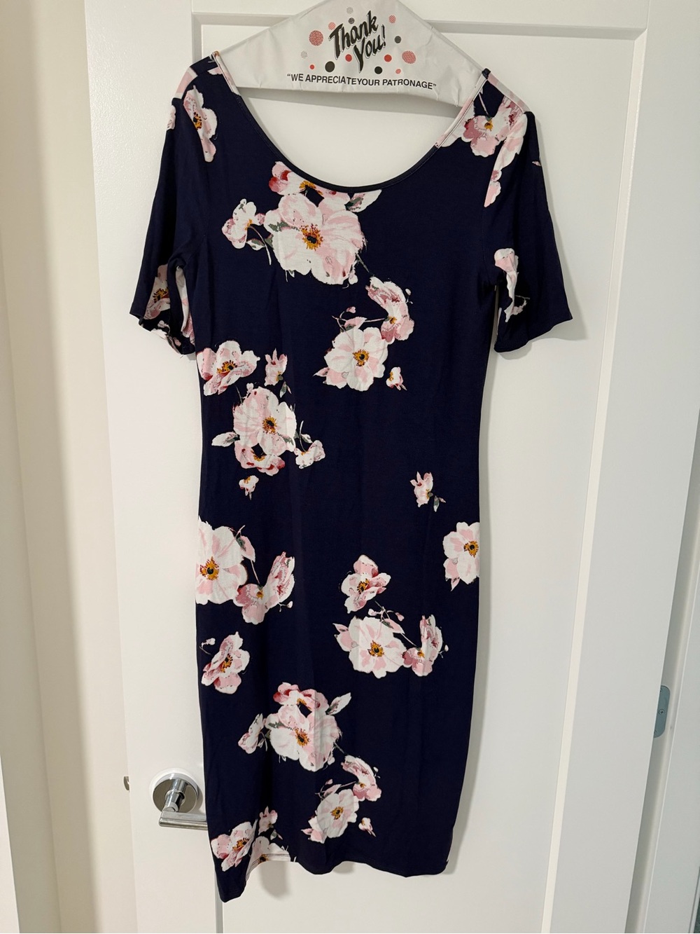 Reitmans Navy Midi Dress with Pink Floral Print